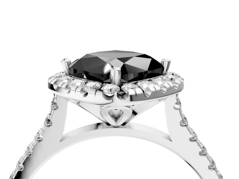 White gold Fancy Black Cushion Cut Diamond Cushion Halo Ring with Pavé Band_40