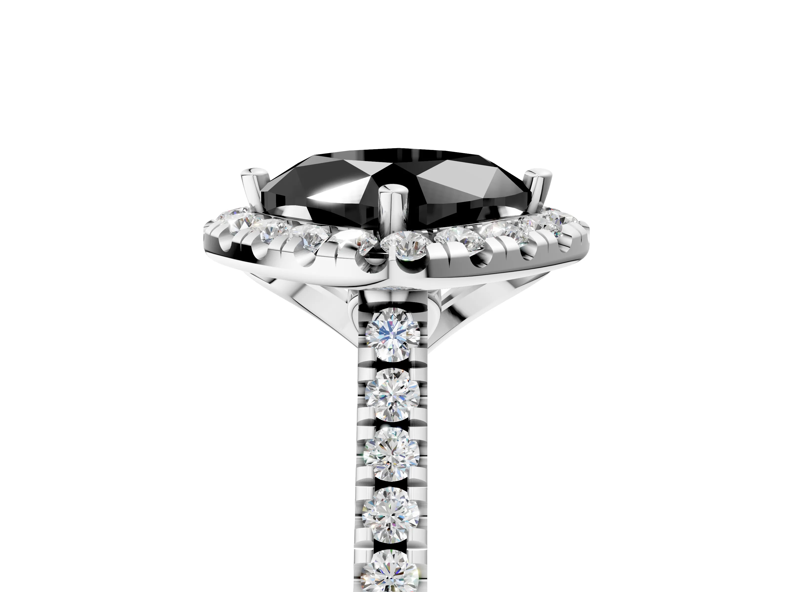 White gold Fancy Black Cushion Cut Diamond Cushion Halo Ring with Pavé Band_41