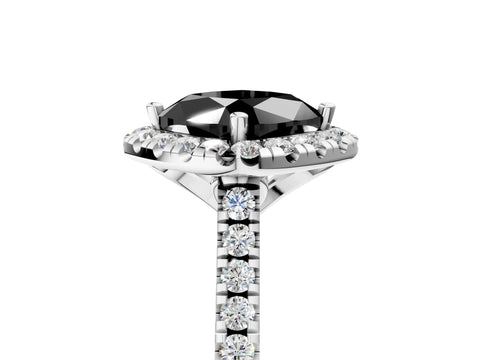 White gold Fancy Black Cushion Cut Diamond Cushion Halo Ring with Pavé Band_41