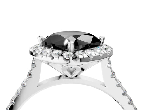 White gold Fancy Black Cushion Cut Diamond Cushion Halo Ring with Pavé Band_4