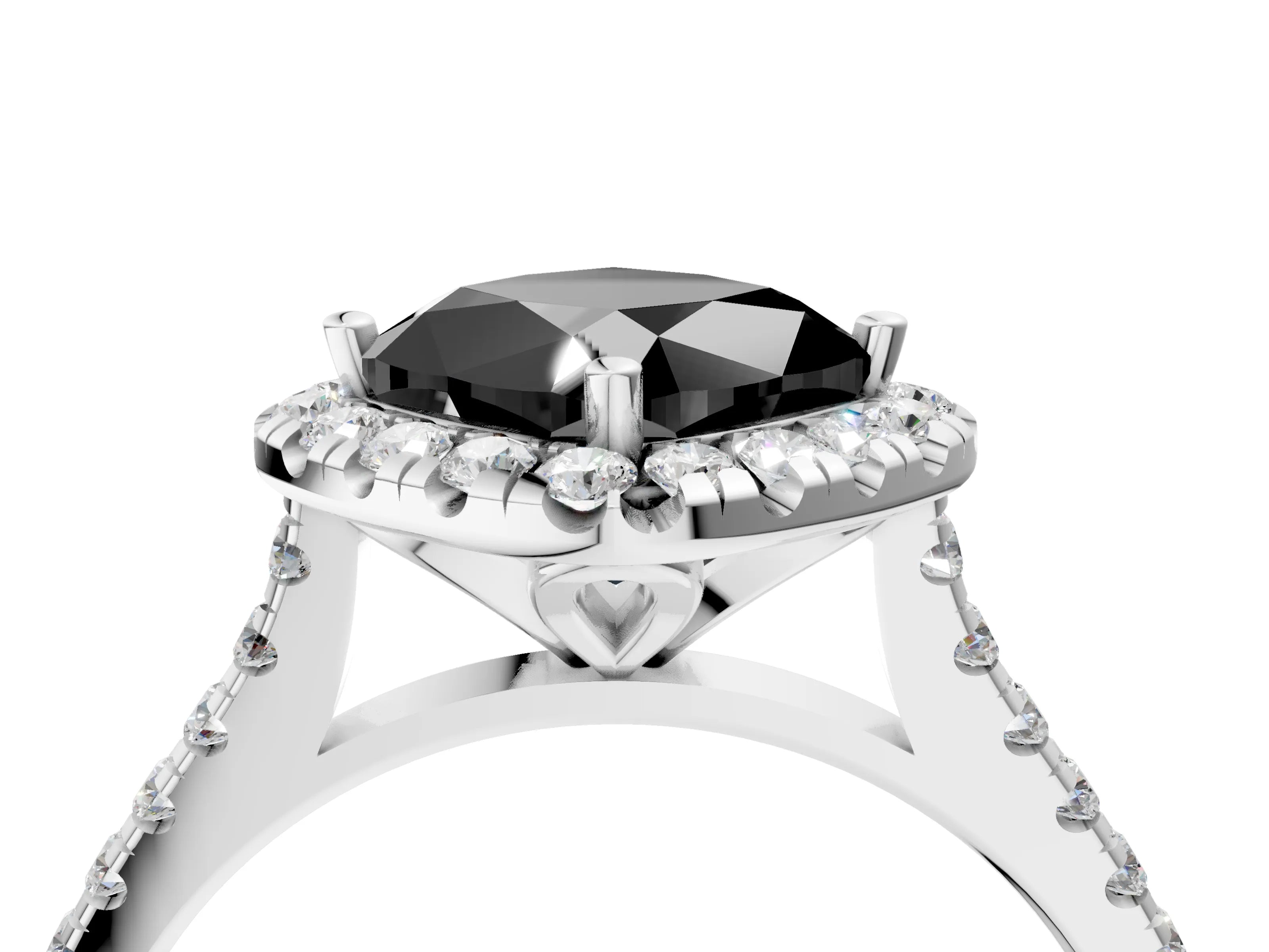 White gold Fancy Black Cushion Cut Diamond Cushion Halo Ring with Pavé Band_4