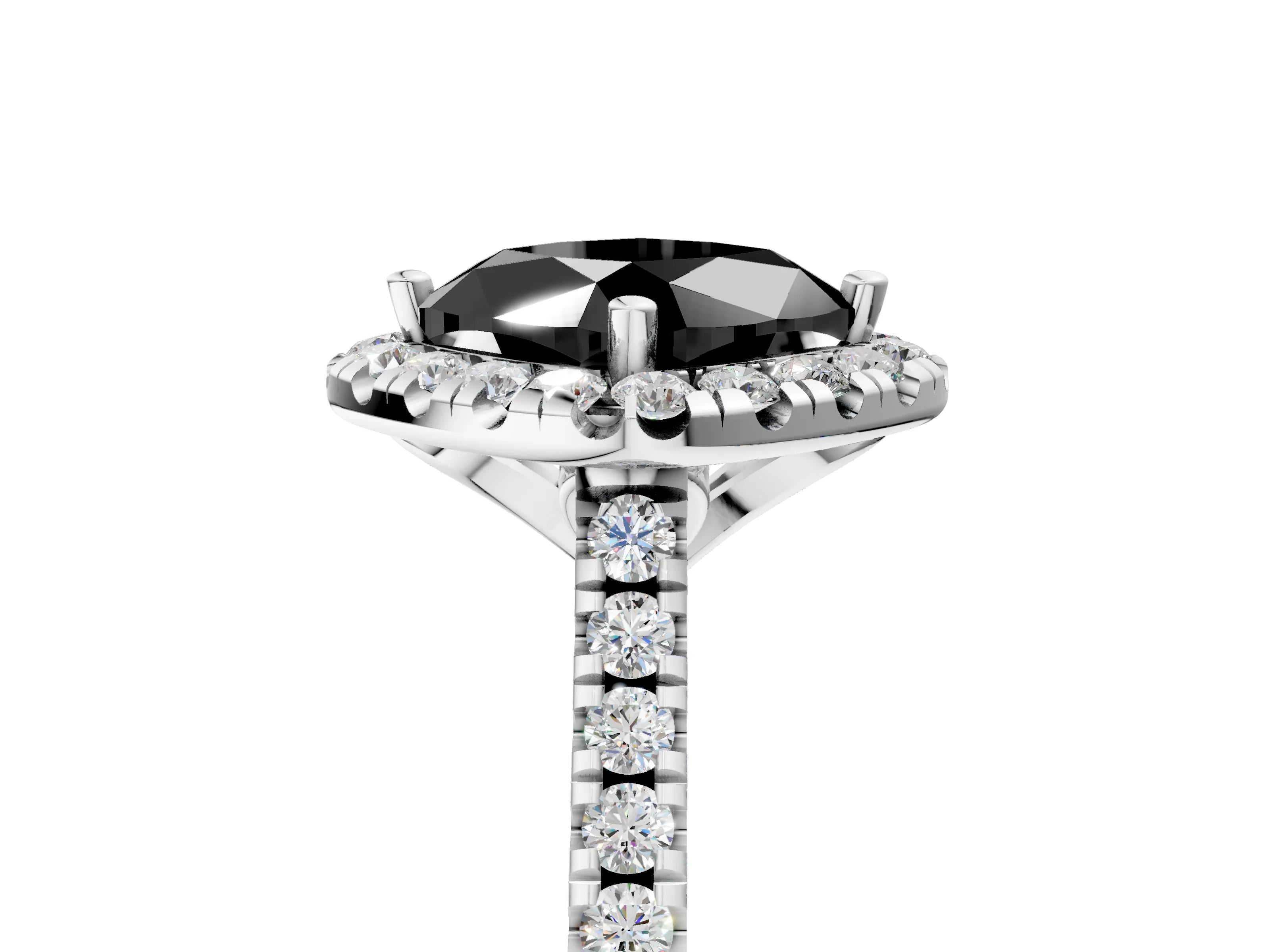 White gold Fancy Black Cushion Cut Diamond Cushion Halo Ring with Pavé Band_5