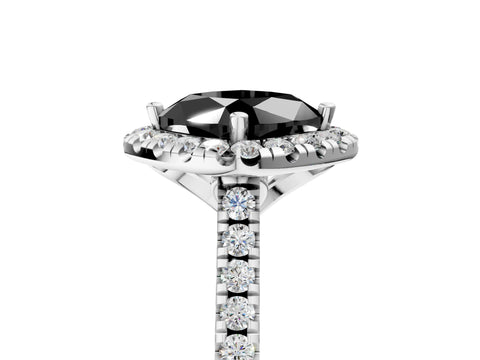 White gold Fancy Black Cushion Cut Diamond Cushion Halo Ring with Pavé Band_5