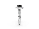 White gold Fancy Black Cushion Cut Diamond Double Halo Ring with Split Shank and Four-Prong Setting_2