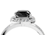 White gold Fancy Black Cushion Cut Diamond Double Halo Ring with Split Shank and Four-Prong Setting_4