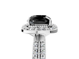 White gold Fancy Black Cushion Cut Diamond Double Halo Ring with Split Shank and Four-Prong Setting_5