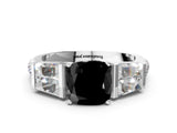 White gold Fancy Black Cushion Cut Diamond Engagement Ring with Baguette Side Stones and Channel Set Band_24