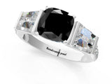White gold Fancy Black Cushion Cut Diamond Engagement Ring with Baguette Side Stones and Channel Set Band_25