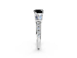 White gold Fancy Black Cushion Cut Diamond Engagement Ring with Baguette Side Stones and Channel Set Band_26