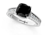 White gold Fancy Black Cushion Cut Diamond Engagement Ring with Milgrain Channel Set Band and Prong Setting_1