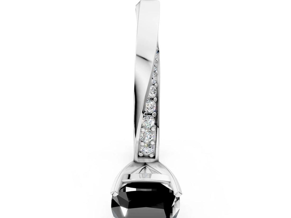White gold Fancy Black Cushion Cut Diamond Engagement Ring with Side Stone Accents and Four-Prong Setting_12