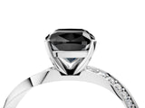 White gold Fancy Black Cushion Cut Diamond Engagement Ring with Side Stone Accents and Four-Prong Setting_124