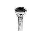 White gold Fancy Black Cushion Cut Diamond Engagement Ring with Side Stone Accents and Four-Prong Setting_125