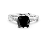White gold Fancy Black Cushion Cut Diamond Engagement Ring with Side Stone Accents and Four-Prong Setting_24