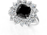White gold Fancy Black Cushion Cut Diamond Floral Double Halo Engagement Ring with Prong Setting_37