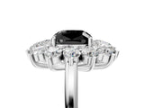 White gold Fancy Black Cushion Cut Diamond Floral Double Halo Engagement Ring with Prong Setting_77
