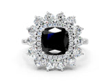 White gold Fancy Black Cushion Cut Diamond Floral Double Halo Engagement Ring with Prong Setting_84