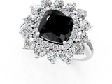 White gold Fancy Black Cushion Cut Diamond Floral Double Halo Engagement Ring with Prong Setting_85