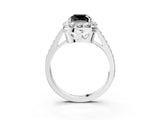 White gold Fancy Black Cushion Cut Diamond Floral Halo Ring with Pavé Band and Prong Setting_10