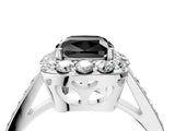 White gold Fancy Black Cushion Cut Diamond Floral Halo Ring with Pavé Band and Prong Setting_11