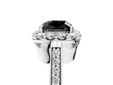 White gold Fancy Black Cushion Cut Diamond Floral Halo Ring with Pavé Band and Prong Setting_12