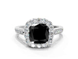 White gold Fancy Black Cushion Cut Diamond Floral Halo Ring with Pavé Band and Prong Setting_7