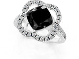 White gold Fancy Black Cushion Cut Diamond Floral Halo Split Shank Prong Setting Ring_13