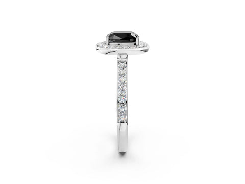 White gold Fancy Black Cushion Cut Diamond Halo Ring with Bezel Frame and Pavé Band_2