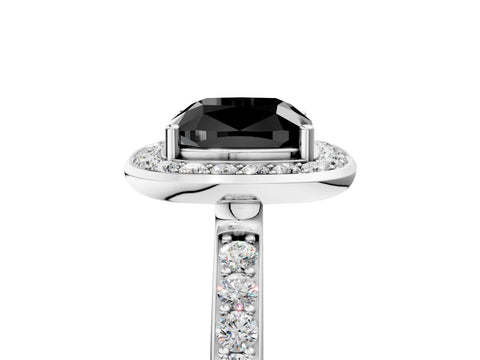 White gold Fancy Black Cushion Cut Diamond Halo Ring with Bezel Frame and Pavé Band_5