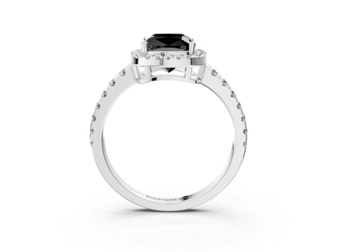 White gold Fancy Black Cushion Cut Diamond Halo Ring with Pavé Band and Four-Prong Setting_15