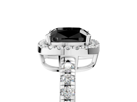 White gold Fancy Black Cushion Cut Diamond Halo Ring with Pavé Band and Four-Prong Setting_17