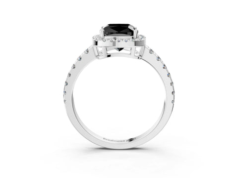 White gold Fancy Black Cushion Cut Diamond Halo Ring with Pavé Band and Four-Prong Setting_3