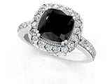 White gold Fancy Black Cushion Cut Diamond Halo Ring with Pavé Band and Prong Setting_1