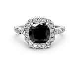 White gold Fancy Black Cushion Cut Diamond Halo Ring with Pavé Band and Prong Setting_24