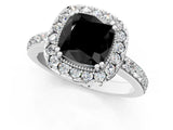 White gold Fancy Black Cushion Cut Diamond Halo Ring with Pavé Band and Prong Setting_25