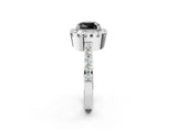 White gold Fancy Black Cushion Cut Diamond Halo Ring with Pavé Band and Prong Setting_26