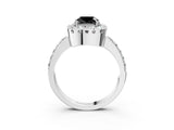 White gold Fancy Black Cushion Cut Diamond Halo Ring with Pavé Band and Prong Setting_27
