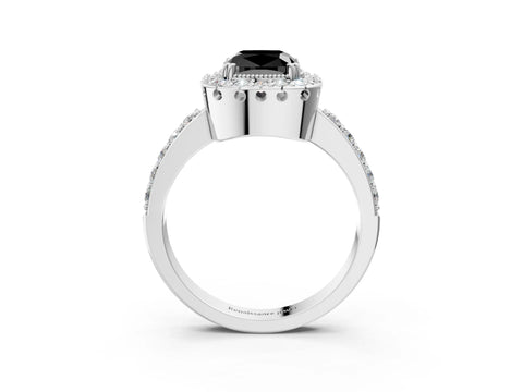 White gold Fancy Black Cushion Cut Diamond Halo Ring with Pavé Band and Prong Setting_27