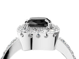 White gold Fancy Black Cushion Cut Diamond Halo Ring with Pavé Band and Prong Setting_28
