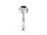 White gold Fancy Black Cushion Cut Diamond Halo Ring with Pavé Band and Prong Setting_2