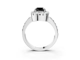 White gold Fancy Black Cushion Cut Diamond Halo Ring with Pavé Band and Prong Setting_3