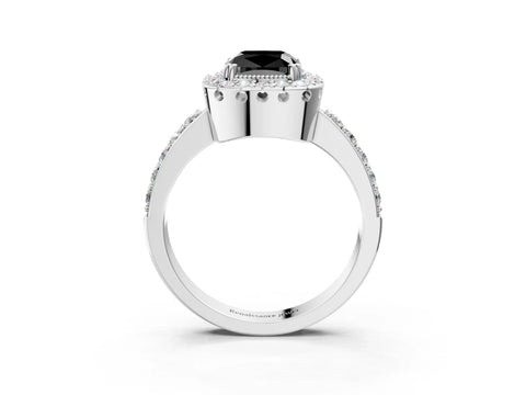 White gold Fancy Black Cushion Cut Diamond Halo Ring with Pavé Band and Prong Setting_3