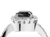 White gold Fancy Black Cushion Cut Diamond Halo Ring with Pavé Band and Prong Setting_4