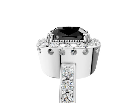 White gold Fancy Black Cushion Cut Diamond Halo Ring with Pavé Band and Prong Setting_5