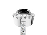 White gold Fancy Black Cushion Cut Diamond Halo Ring with Pavé Band and Prong Setting_5