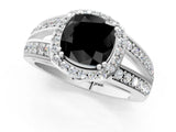 White gold Fancy Black Cushion Cut Diamond Halo Ring with Split Shank Pavé Band and Four-Prong Setting_1