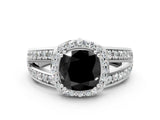 White gold Fancy Black Cushion Cut Diamond Halo Ring with Split Shank Pavé Band and Four-Prong Setting_12