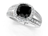 White gold Fancy Black Cushion Cut Diamond Halo Ring with Split Shank Pavé Band and Four-Prong Setting_13