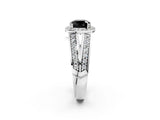 White gold Fancy Black Cushion Cut Diamond Halo Ring with Split Shank Pavé Band and Four-Prong Setting_14