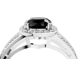 White gold Fancy Black Cushion Cut Diamond Halo Ring with Split Shank Pavé Band and Four-Prong Setting_16
